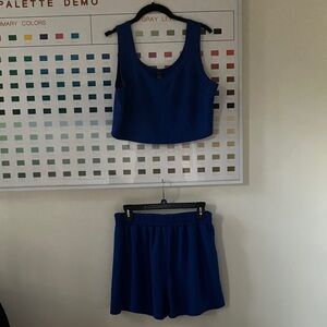 SHEIN Blue Crop Top and Shorts Set, Sz XL